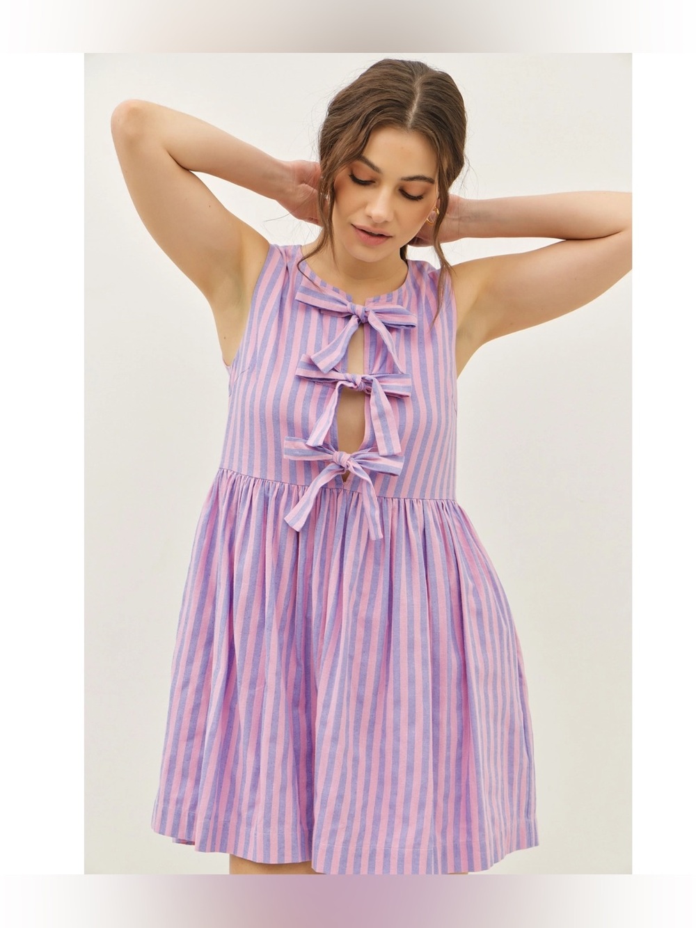 NWT Striped Mini Dress with Bow Detail - Picture 2 of 15